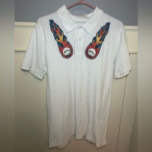 White Polo Shirt with Flame Design